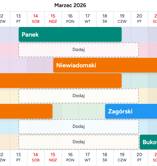 Wolne terminy w grafiku z przyciskiem Dodaj